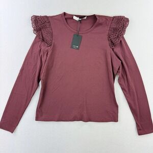 New‎ JOE'S JEANS Eyelet Top Long Sleeve Size M Womens Wine Red